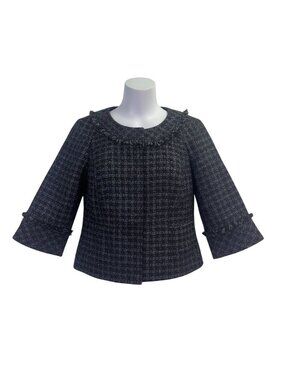 Ann Taylor Womens Black Italian Fabric Tweed Jacket  Frayed Details Size 4